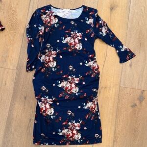 Maternity - Floral Navy Dress with 3/4 Sleeves